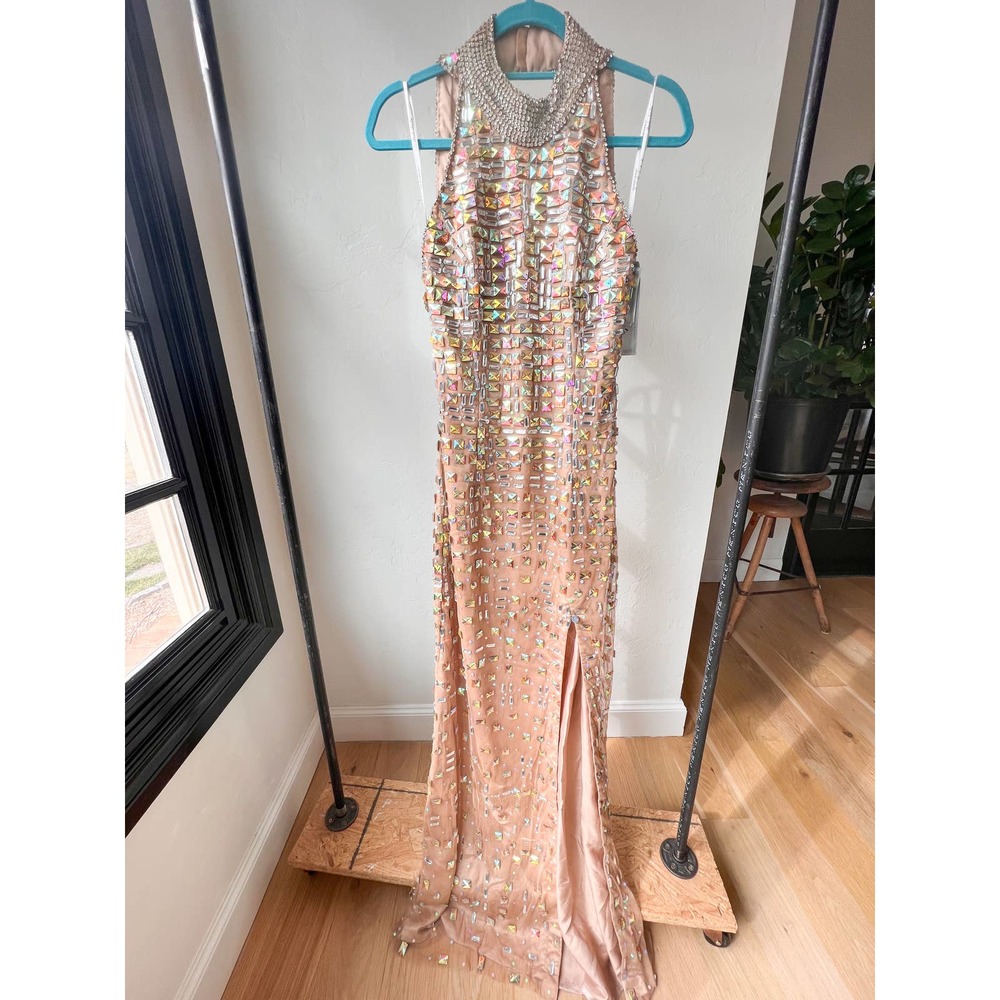 INTERLUDE USA Women's Champagne Gold Rhinestone/Sequin Formal Dress size 6